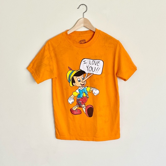 Salem7 Disney Pinocchio “I Love You” Acid Wash Orange T Shirt Adult Small - Picture 1 of 6
